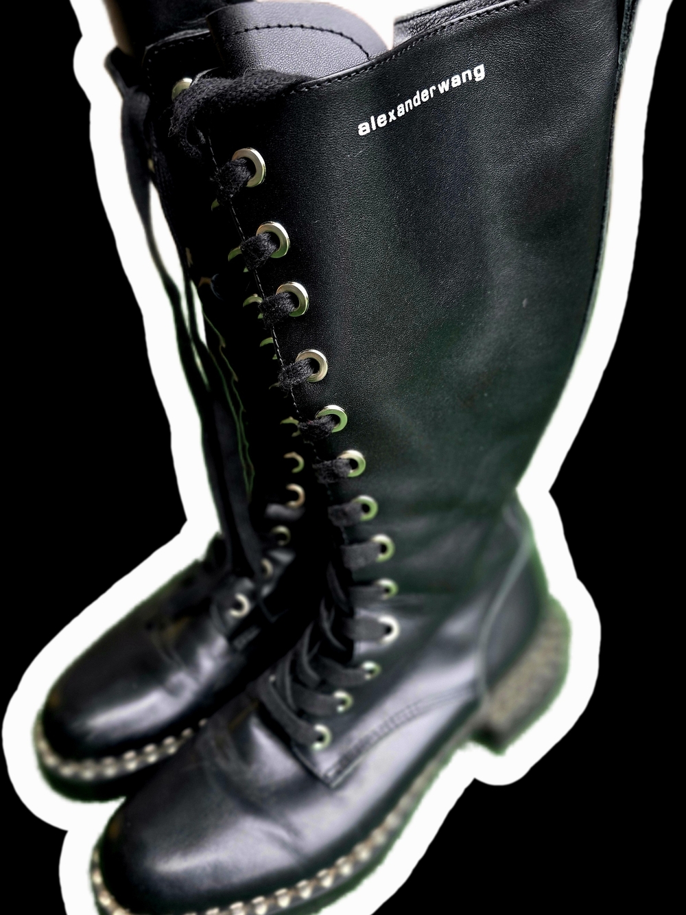 Alexander Wang Black Lace-Up Knee-High Combat Boots
